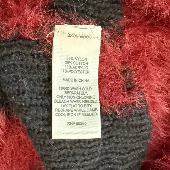 Express Red Black Tiger Stripe Lace Up V-Neck Fuzzy Eyelash Crop Sweater Size XS - Picture 8 of 9